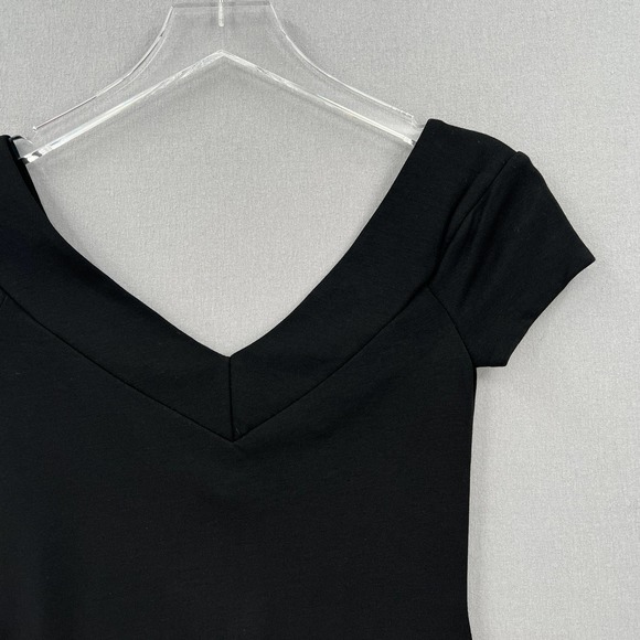MAJE Off the Shoulder Bodysuit Womens 1 Small Black Double V-neck Short Sleeve - Picture 4 of 15